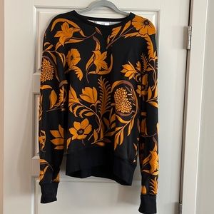 Marine blue and orange cotton floral print sweatshirt from AMI Paris.